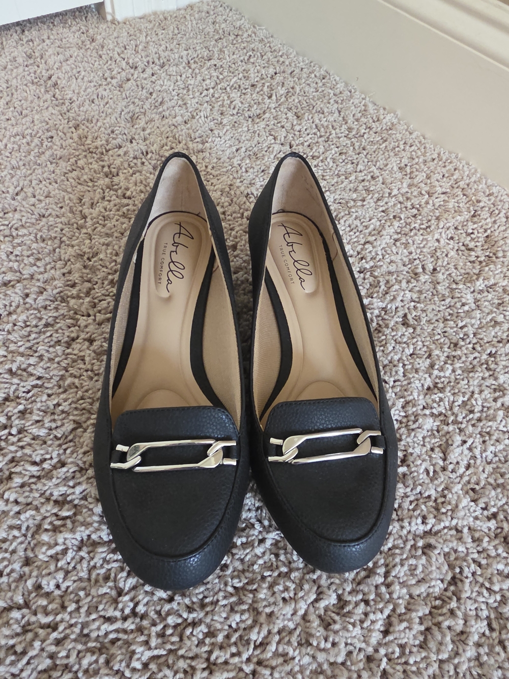Abella Black Loafers with Gold Chain Accent